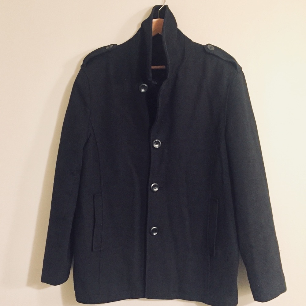 GUESS black wool men’s peacoat medium
